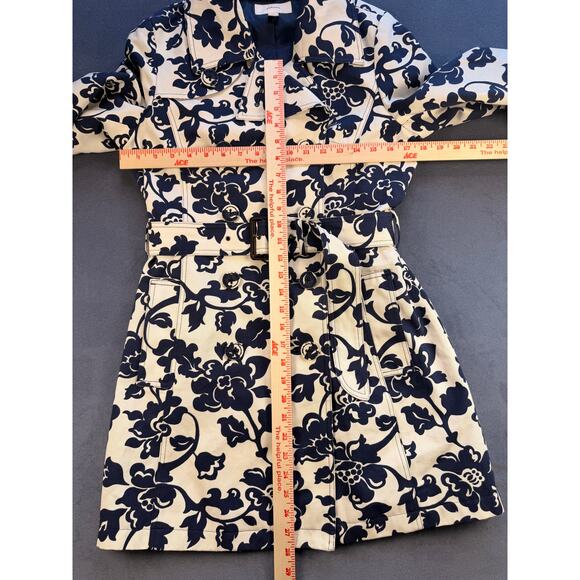 Merona Trench Coat/Jacket Blue Floral with Belt/Double Buttons / Women's S - Picture 8 of 11